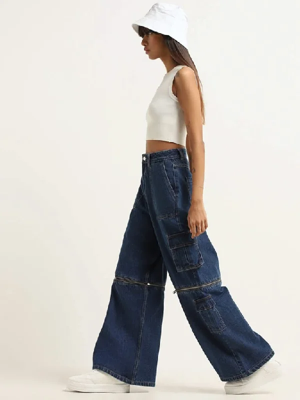 Women's polka - dot dressy pants Distressed women jeans for a trendy and edgy look Nuon Blue Relaxed - Fit Mid Rise Jeans