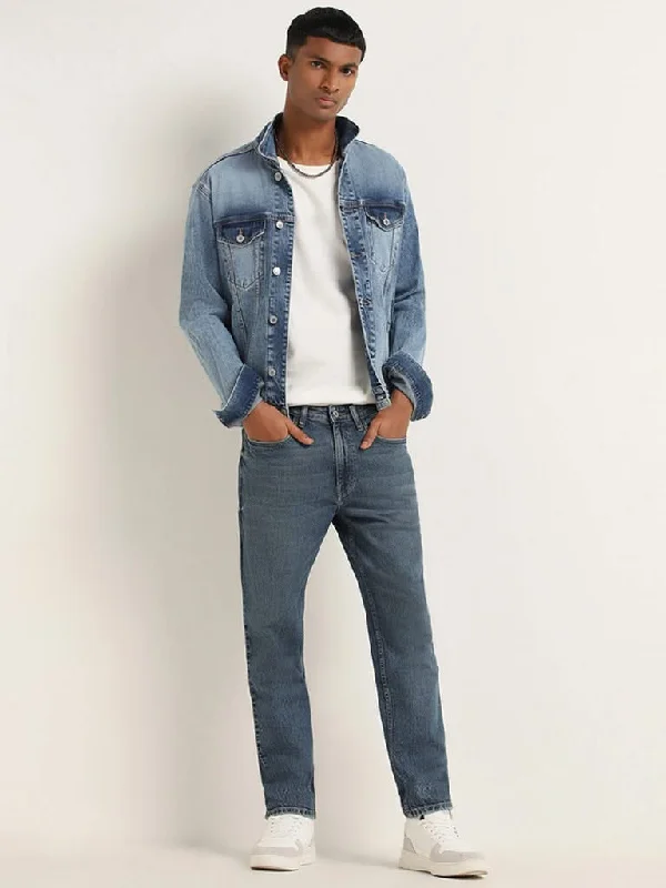 Women's pants for family gatherings Embroidered women jeans with intricate patterns Nuon Blue Slim - Fit Mid - Rise Jeans