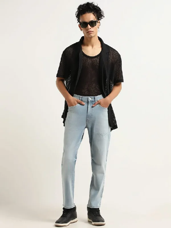 Women's linen summer pants High - rise flare women jeans for a 70s - inspired look Nuon Blue Straight - Fit Mid - Rise Jeans