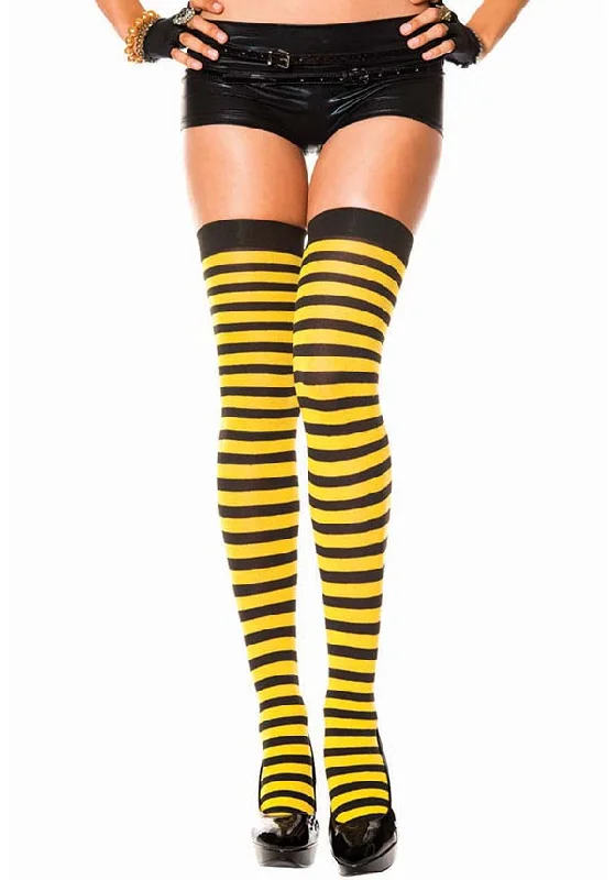 Hypoallergenic stockings for sensitive skin Opaque Striped [Black/Yellow] | THIGH HIGH