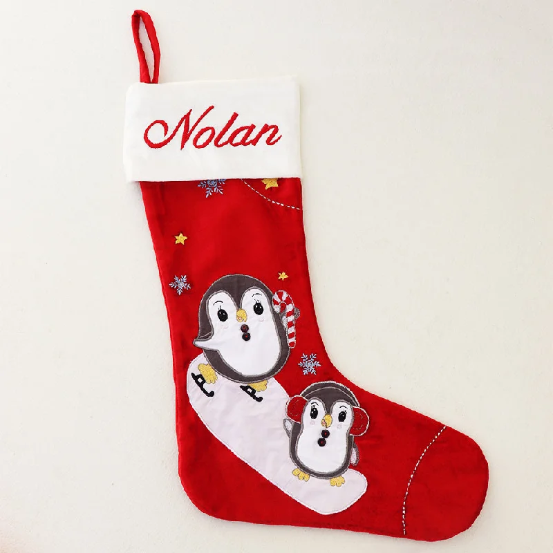 Stretchable stockings for a customizable fit penguins on skates stocking