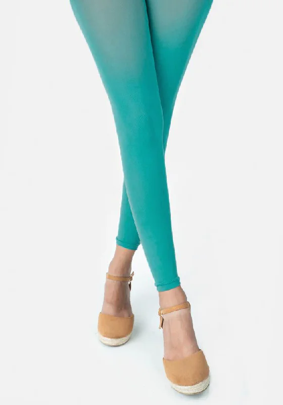 Women's Control Top Tights Premium 50 Denier Footless Tights Aqua Green