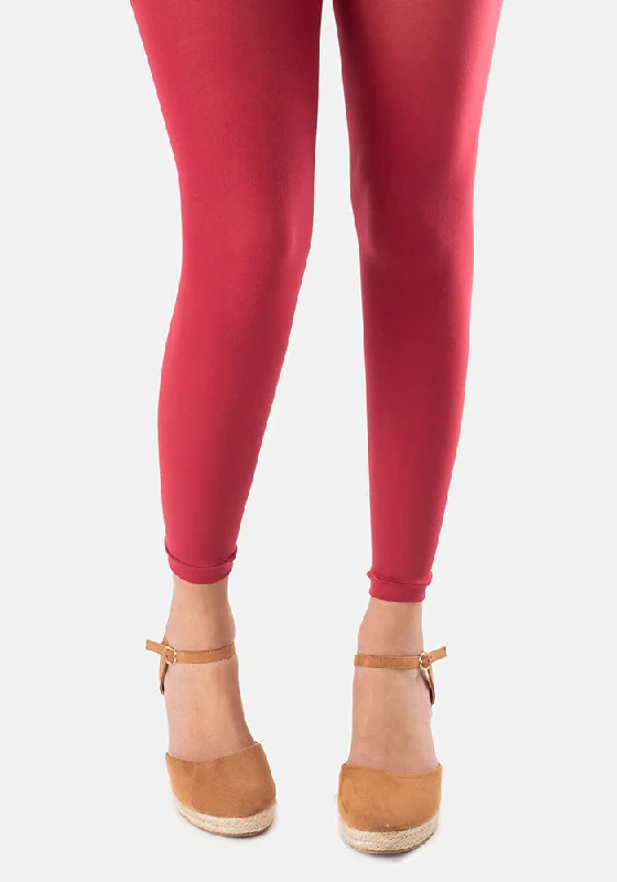 Women's Opaque Tights Premium 50 Denier Footless Tights Maroon Red