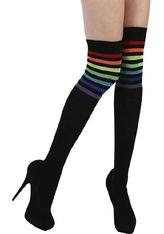 Winter - wear stockings for cold weather Referee [Black/Rainbow] | OVER THE KNEE SOCKS