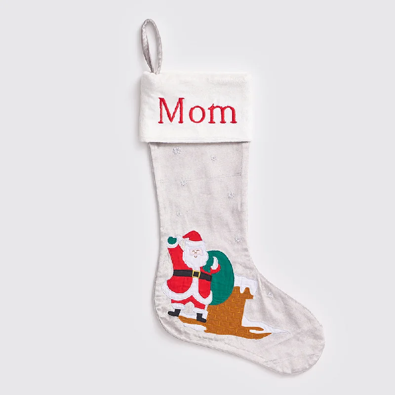 Knee - high stockings with a decorative bow Santa At Home (Silver) Luxe Velvet Stocking Knee - high stockings with a decorative bow Santa At Home (Silver) Luxe Velvet Stocking