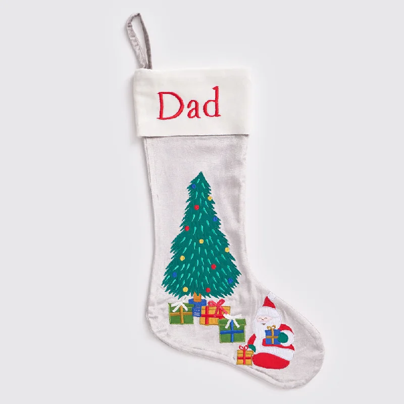 Office - appropriate stockings for work Santa Sitting Under Tree (Silver) Luxe Stocking