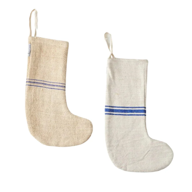 Opaque stockings in a classic black color Set of Two Blue Striped Holiday Stockings