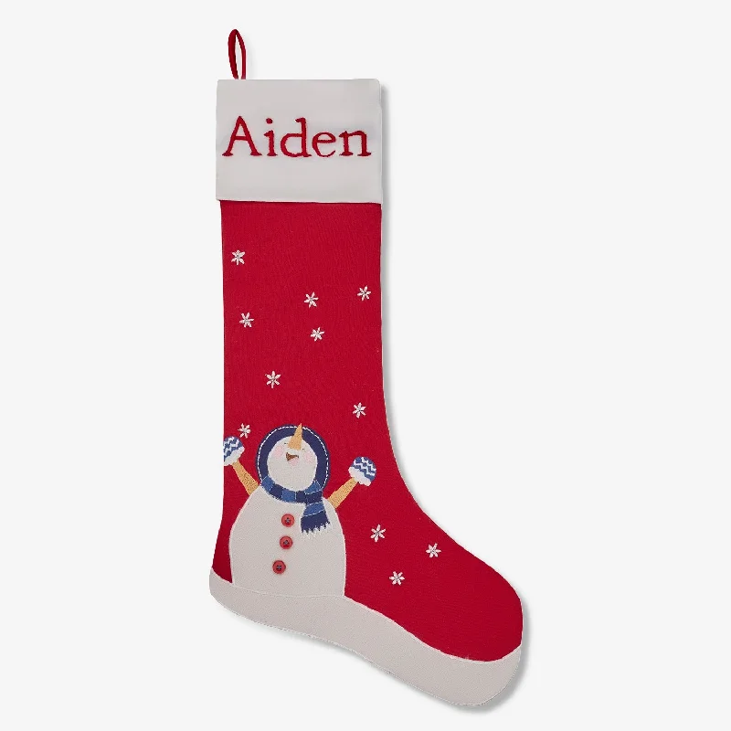 Knee - high stockings with a decorative bow Snowman Linen Stocking