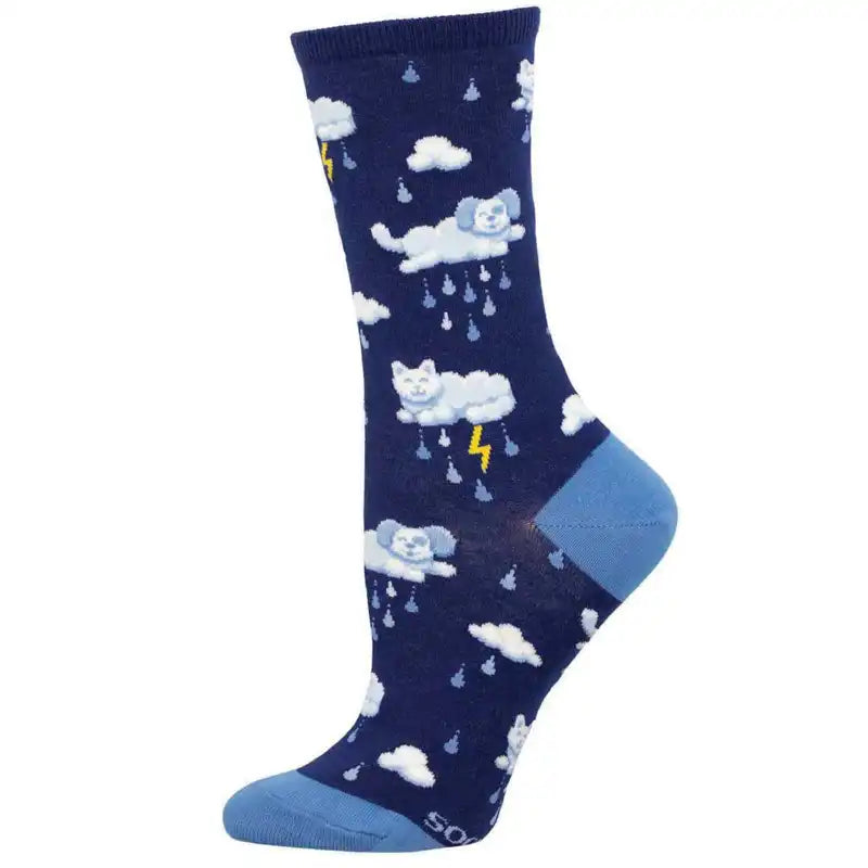Women's non - slip socks for safety 'Raining Cats & Dogs' Women's printed socks