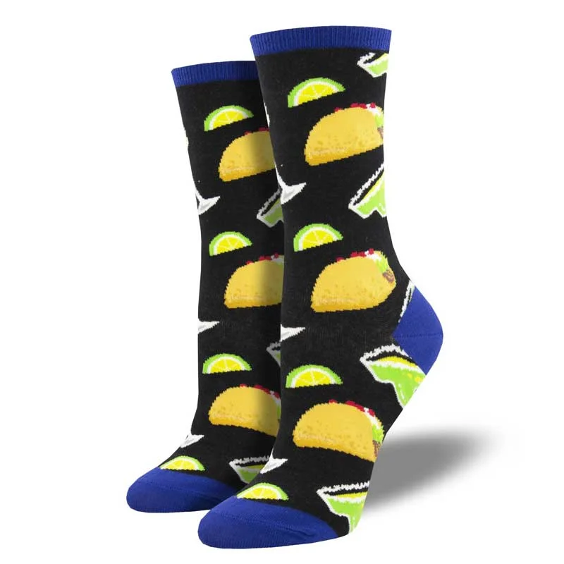 Women's ribbed knee - high socks for a classic look 'Tacos and Margs' Women's printed socks