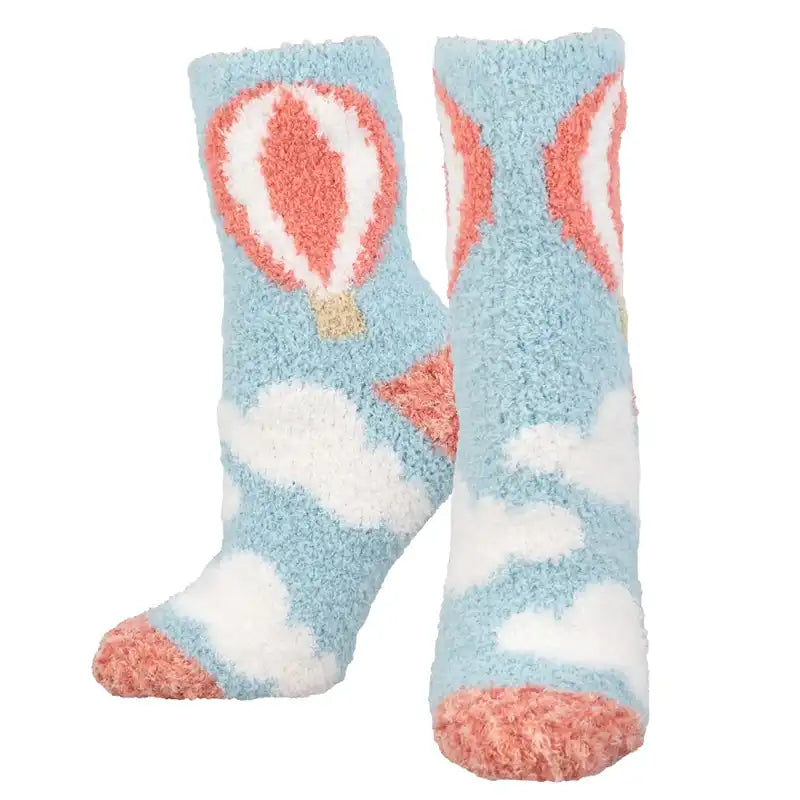 Women's ankle socks with a frilly edge 'Hot Air Balloon' Printed Plush Women's Socks
