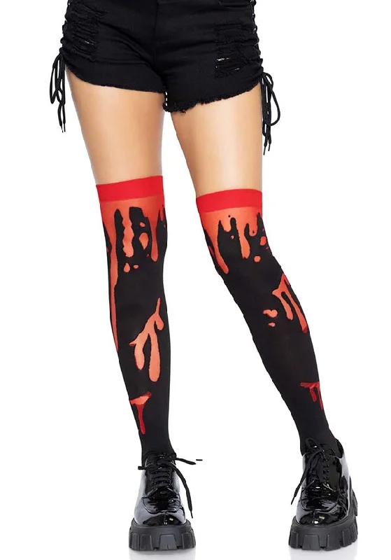 Purple stockings for a regal and mysterious look Splatter [Red] | THIGH HIGH