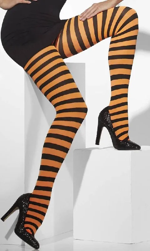 Silk stockings for a luxurious feel Striped Opaque [Orange And Black] | TIGHTS