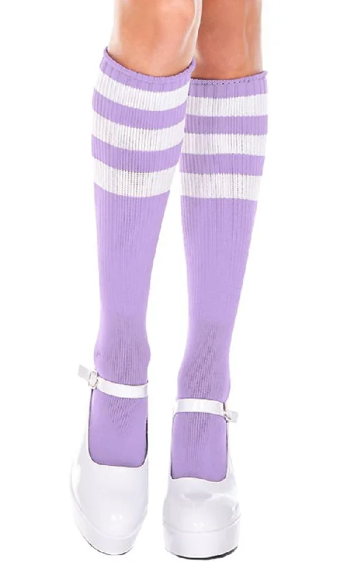 Black stockings for a versatile and classic look Triple Stripe [Light Purple/White] | KNEE HIGH SOCKS