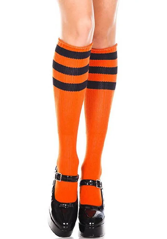 Moisture - wicking stockings for keeping feet dry Triple Stripe [Orange/Black] | KNEE HIGH SOCKS