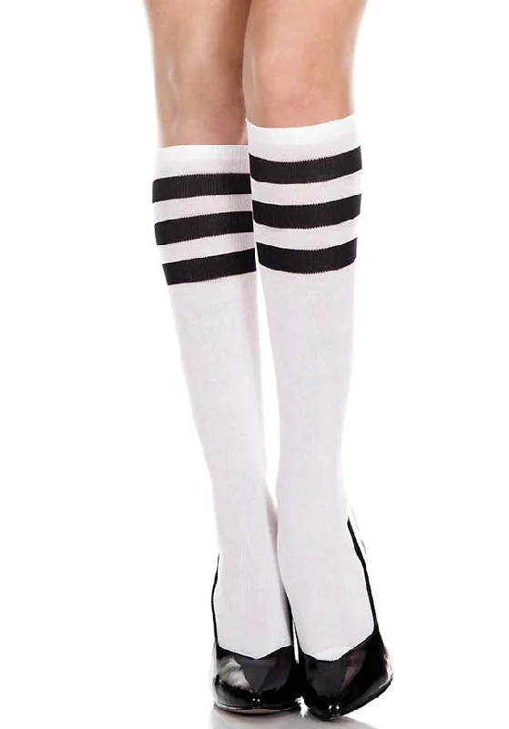 Wedding stockings for a bridal look Triple Stripe [White/Black] | KNEE HIGH SOCKS