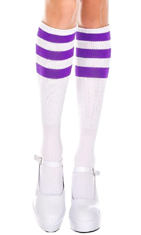 Burgundy stockings for a rich and elegant color Triple Stripe [White/Purple] | KNEE HIGH SOCKS
