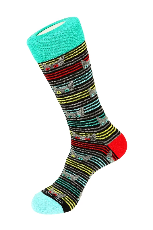 Women's cushioned sole socks for shock absorption Sneaky Cats Crew Sock