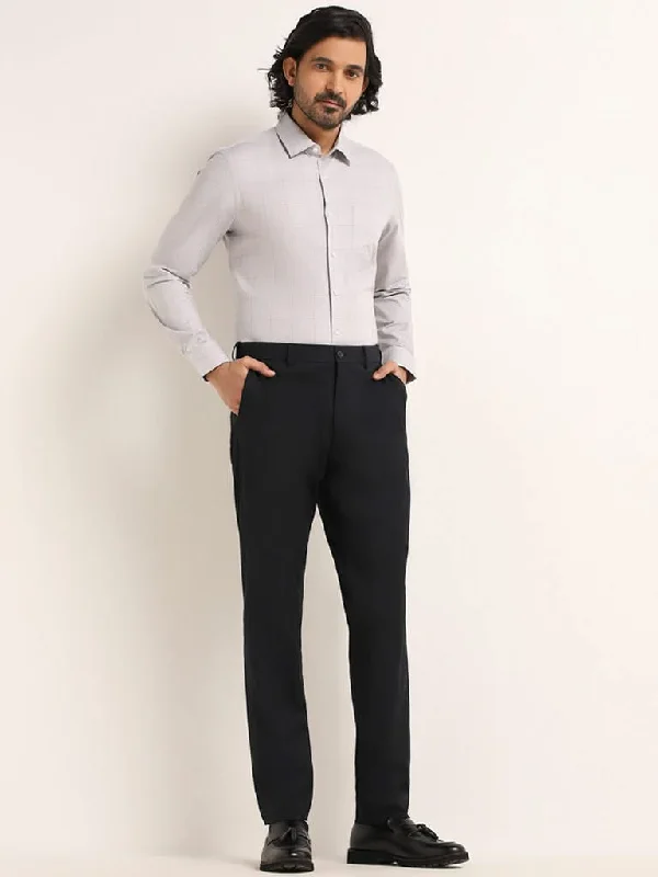 Women's corduroy fall pants Dark - wash women jeans for a sophisticated and slimming effect WES Formals Navy Self-Patterned Cotton Slim Fit Trousers
