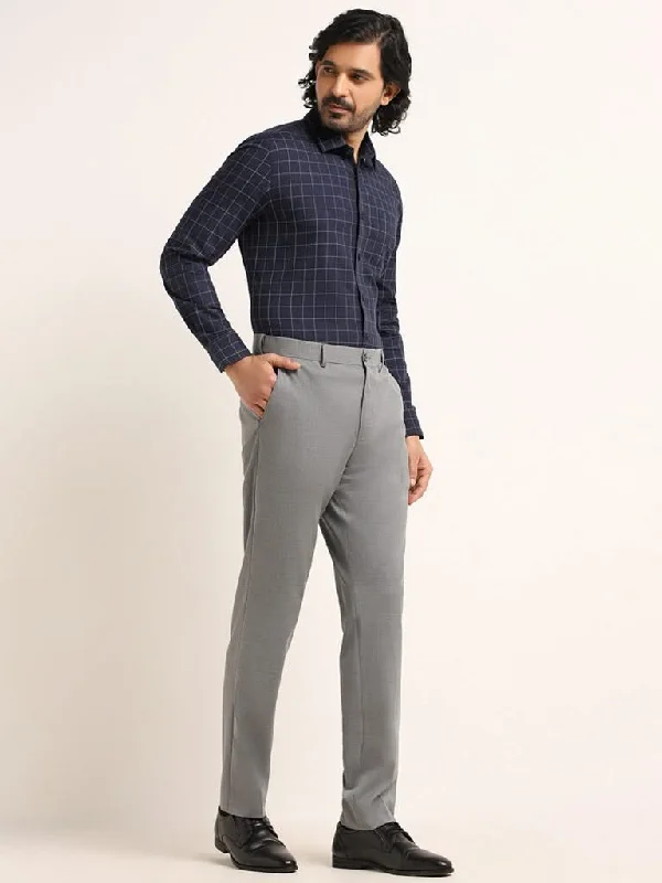 Women's silk evening pants Stretch women jeans for enhanced mobility and comfort WES Formals Self-Patterned Grey Cotton Slim Fit Trousers