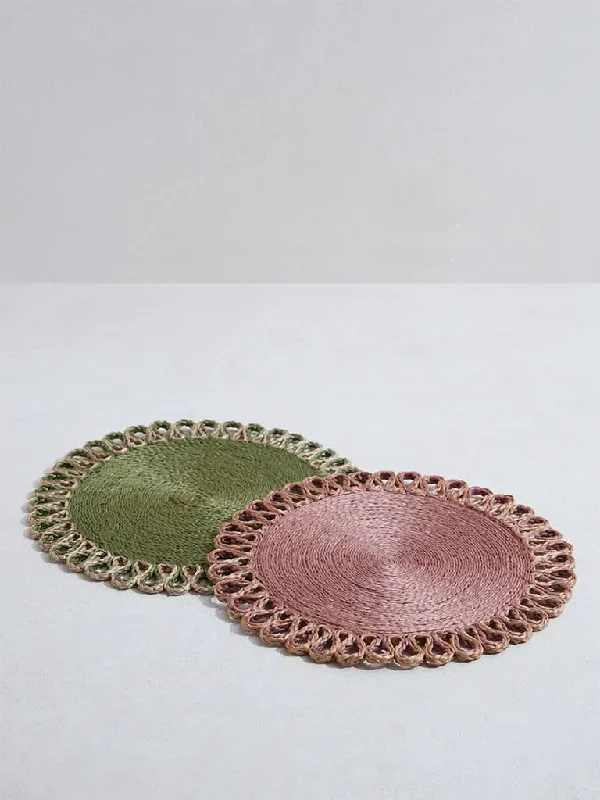 Women's expensive designer pants Dark - wash women jeans for a sophisticated and slimming effect Westside Home Pink and Green Multiloop Placemats (Set of 2)