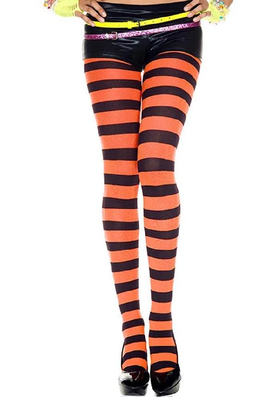 Black stockings for a versatile and classic look Striped [Black/Orange] | TIGHTS