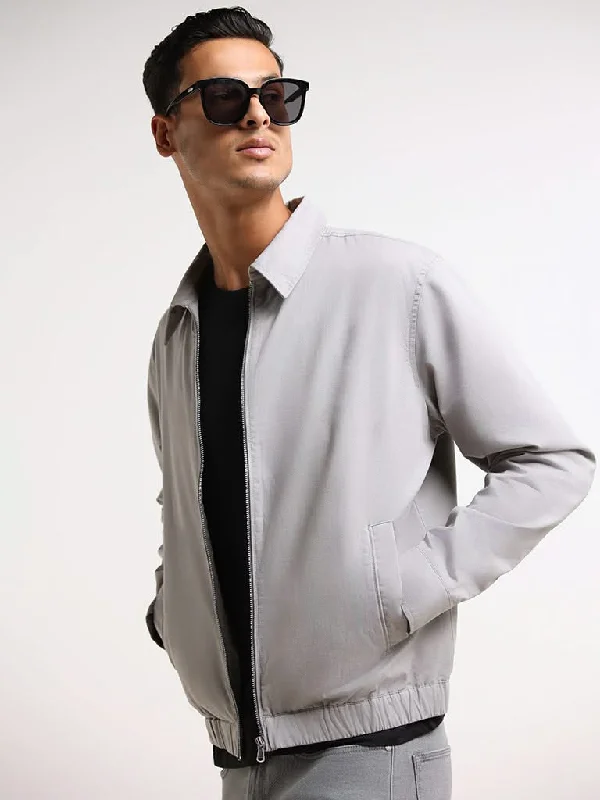 Women's drawstring athletic pants High - rise flare women jeans for a 70s - inspired look Ascot Grey Cotton Blend Relaxed Fit Bomber Jacket