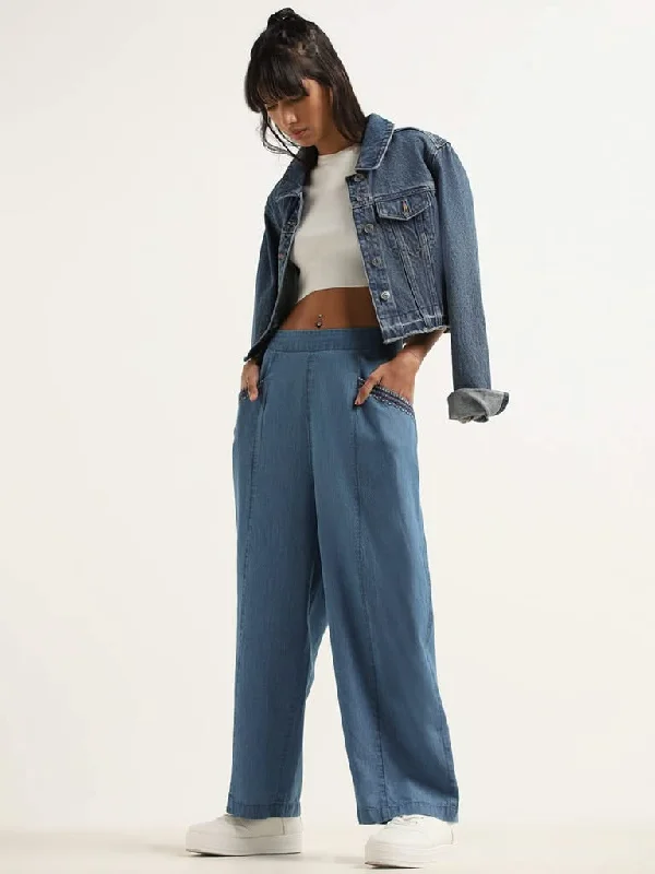 Women's high - waisted yoga pants Skinny women jeans with a form - fitting design Bombay Paisley Blue Denim Pants