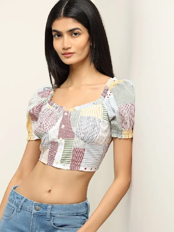 Women's pants for swimming (board shorts style) High - rise flare women jeans for a 70s - inspired look Bombay Paisley Multicolor Smocked Cotton Top