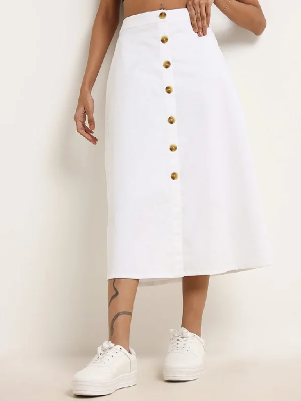 Women's tall - length straight pants Skinny women jeans with a form - fitting design Bombay Paisley White Cotton Button-Down Skirt
