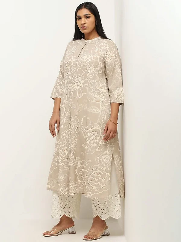 Women's pants for theme park visits Mom jeans for a nostalgic and casual look Diza Beige Printed Kurta
