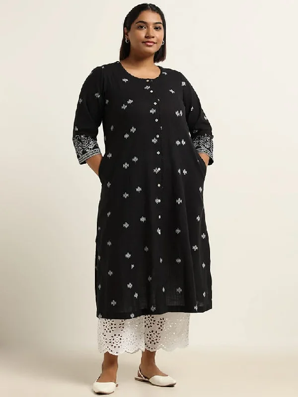Women's pleated office pants Dark - wash women jeans for a sophisticated and slimming effect Diza Black Embroidered Cotton Kurta