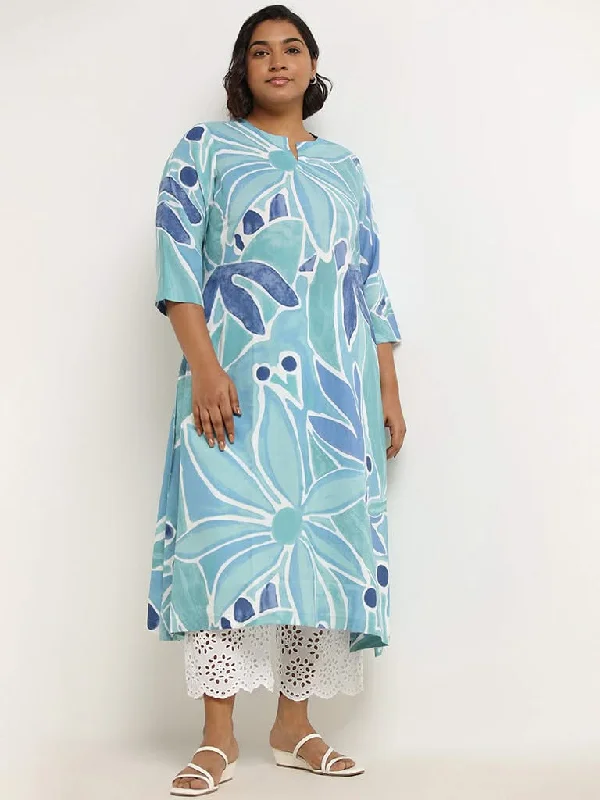 Women's printed floral pants High - waisted women jeans for a flattering silhouette Diza Blue Floral Kurta