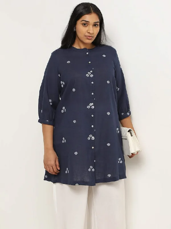 Women's wide - leg dress pants Bootcut women jeans to complement various shoe styles Diza Blue Jamdani Printed Cotton Kurti