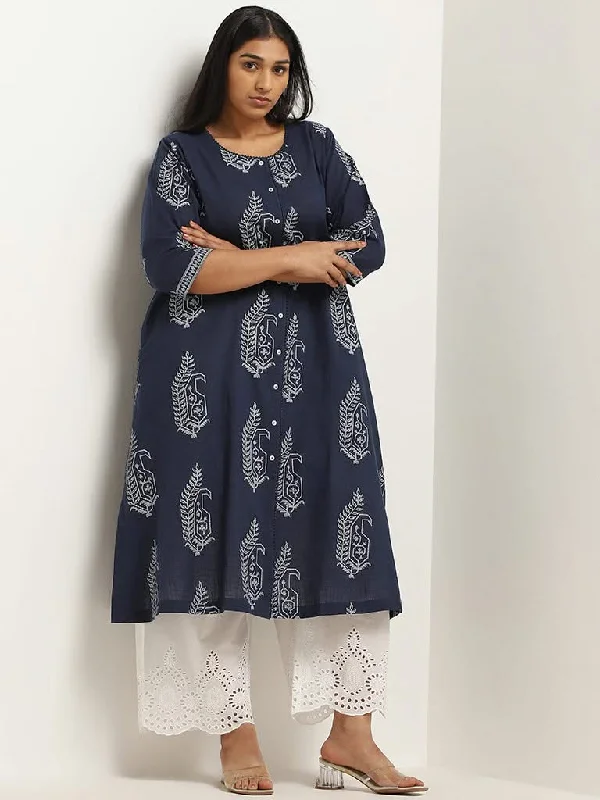 Women's discounted work pants Cargo women jeans with multiple pockets for added functionality Diza Blue Printed Cotton Kurta