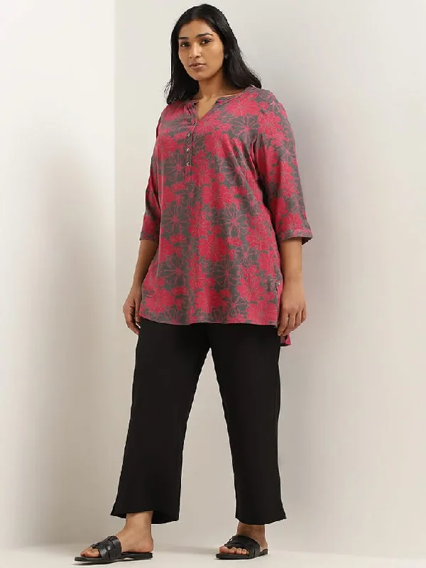 Women's elastic - waist lounge pants Acid - wash women jeans with a retro finish Diza Grey Floral Printed Cotton Kurti