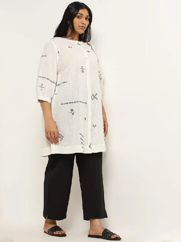 Women's pants with reflective strips Acid - wash women jeans with a retro finish Diza Off-White Jamdani Printed Cotton Kurti