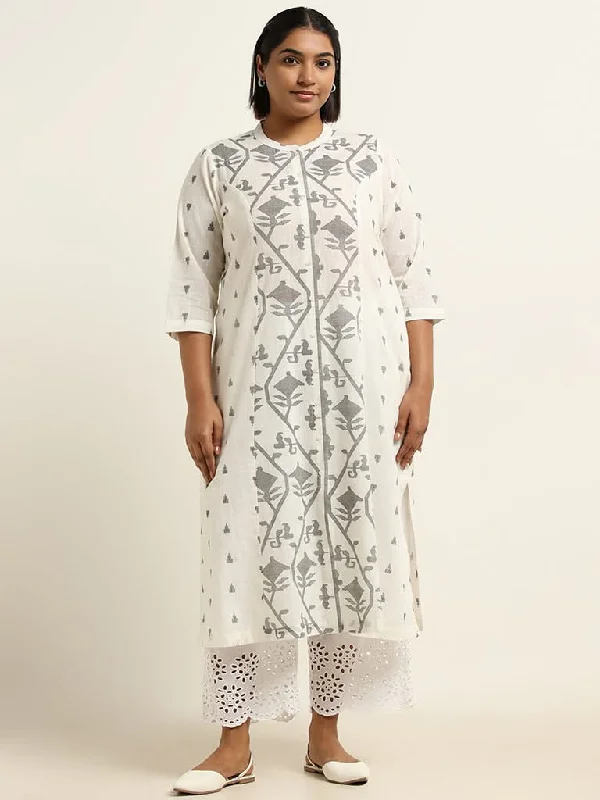 Women's kids - inspired printed pants Colored women jeans in vibrant hues like red and yellow Diza Off-White Printed Cotton Kurta