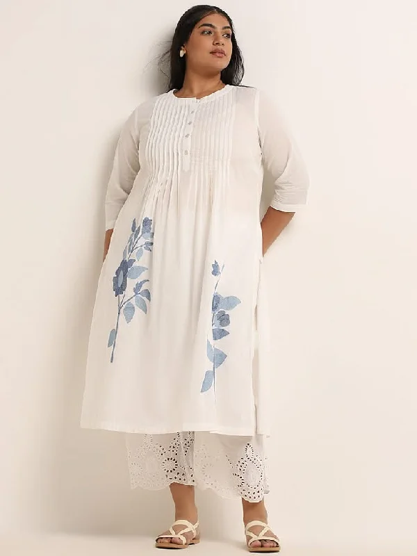 Women's belt - looped work pants Stretch women jeans for enhanced mobility and comfort Diza White Embroidered Cotton Kurta