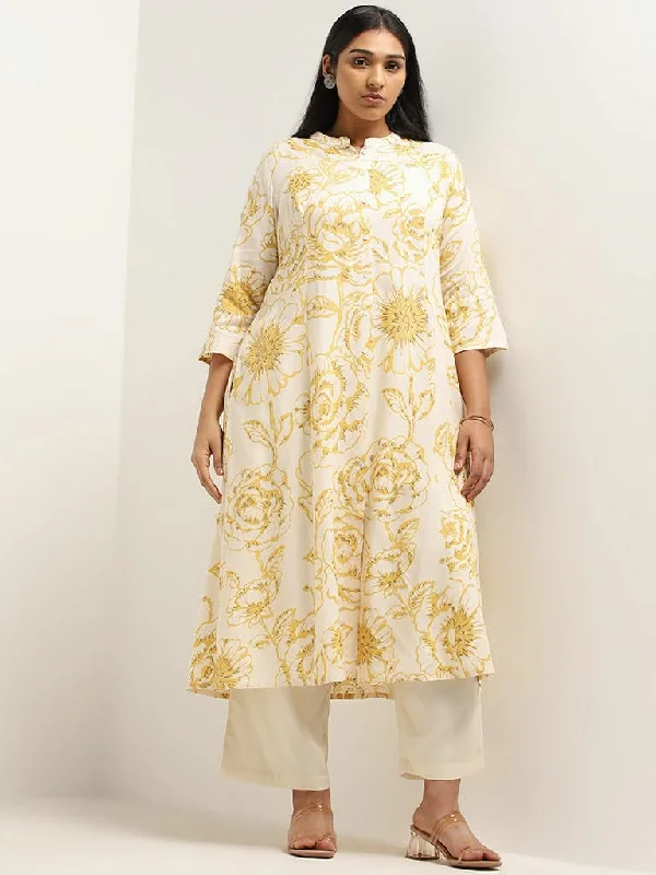 Women's pants with wrinkle - resistant material Cargo women jeans with multiple pockets for added functionality Diza Yellow Printed Kurta