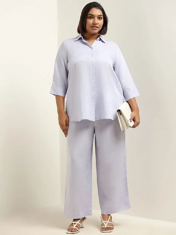 Women's drawstring athletic pants High - rise flare women jeans for a 70s - inspired look Gia Lavender Straight Blended Linen Pants