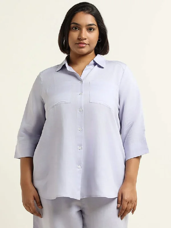 Women's pants for swimming (board shorts style) High - rise flare women jeans for a 70s - inspired look Gia Plain Lavender Blended Linen Shirt