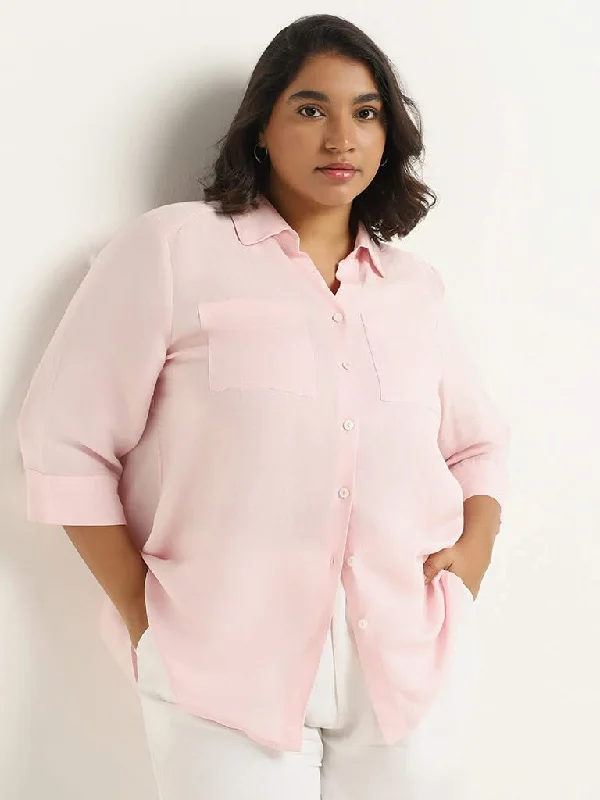 Women's long - length casual pants Straight - leg women jeans with a classic and timeless appeal Gia Plain Light Pink Cotton Blend Shirt