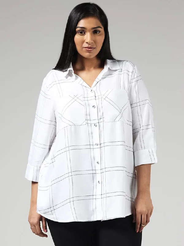 Women's pants for yoga studio Cargo women jeans with multiple pockets for added functionality Gia Solid White Checked Shirt