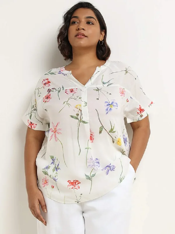 Women's silk evening pants Stretch women jeans for enhanced mobility and comfort Gia White Floral Printed Top