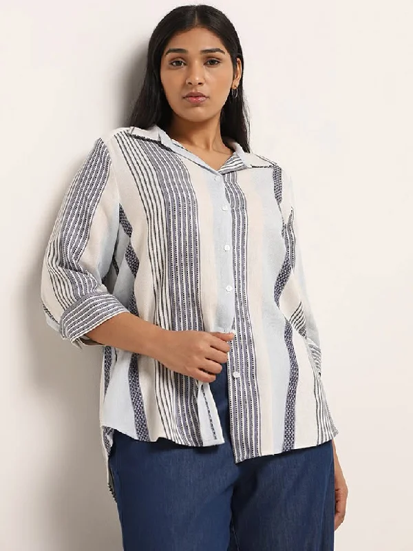 Women's pants for travel Embellished women jeans with studs or rhinestones for a glamorous touch Gia White Striped Blended Linen Shirt