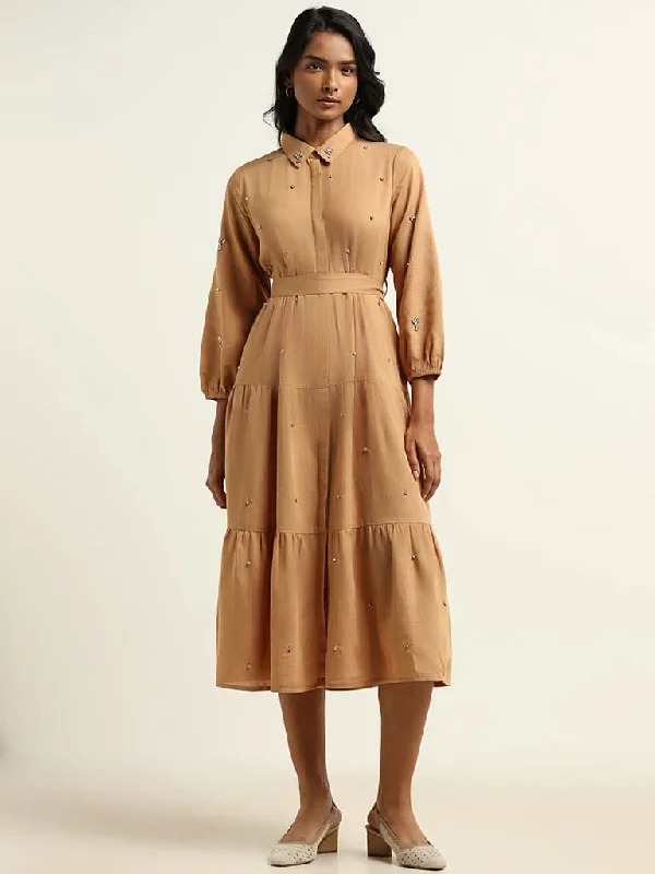 Women's fall - appropriate corduroy pants Distressed women jeans for a trendy and edgy look LOV Beige Embellished Blended Linen Dress with Belt