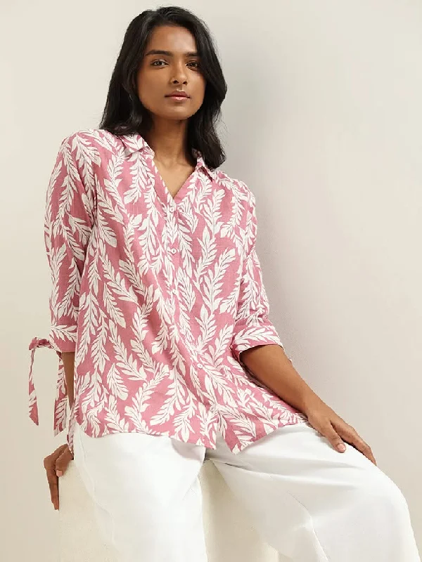 Women's pants with wrinkle - resistant material Cargo women jeans with multiple pockets for added functionality LOV Pink Printed Cotton Shirt