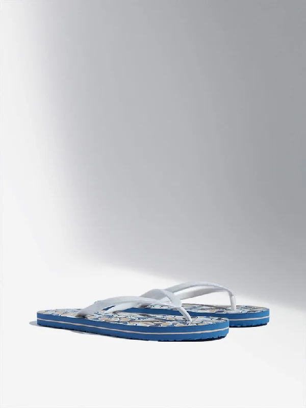 Women's matching top and pants set Mom jeans for a nostalgic and casual look LUNA BLU Blue Floral Printed Flip-Flop