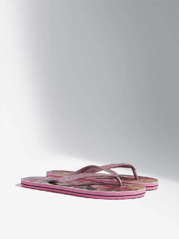 Women's designer brand pants High - rise flare women jeans for a 70s - inspired look LUNA BLU Pink Shimmery Thong-Strap Flip-Flop